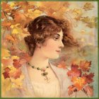 Vintage Portrait: Woman with Autumn Leaves Background and Red Berries Headpiece