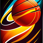 Colorful Stylized Basketball with Dynamic Red, Orange, and Blue Streaks