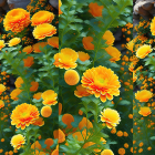 Colorful Garden Featuring Orange-Yellow Calendula Flowers