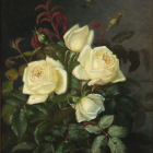 White roses and pink blossoms in elegant still life.