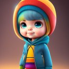 Vibrant digital artwork of a stylized child in colorful outfit