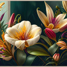 Colorful Floral Arrangement with Cream, Pink, and Orange Flowers on Dark Background