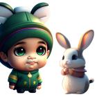 Adorable animated rabbits with unique outfits and expressions