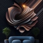 Abstract 3D Female Face Art in Elegant Room with Modern Decor