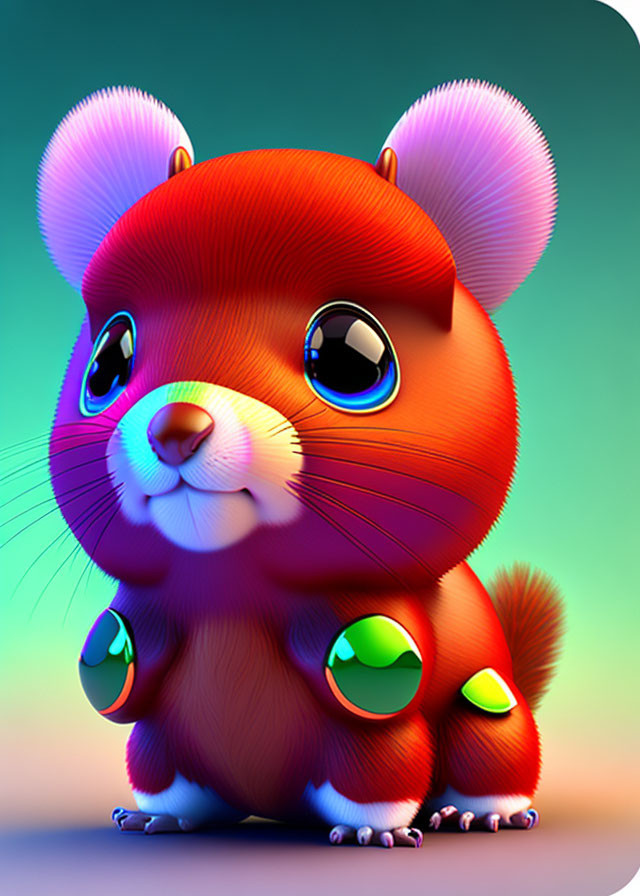 Colorful 3D illustration of a cute hamster with glossy eyes and red fur.