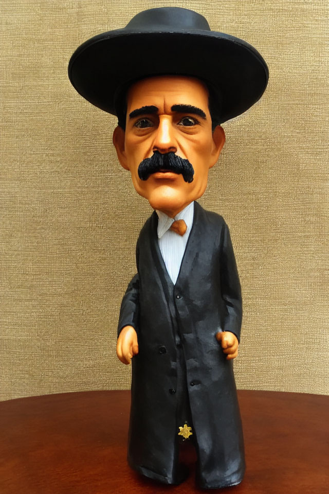 Man Figurine: Mustached, Black Suit, Wide-Brimmed Hat