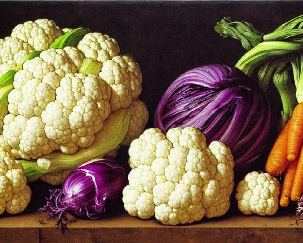 Colorful Vegetable Still Life Painting on Dark Background