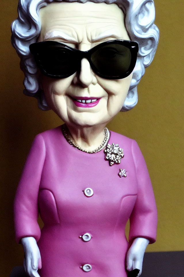 Elderly Woman Caricature Figurine with Silver Hair and Sunglasses