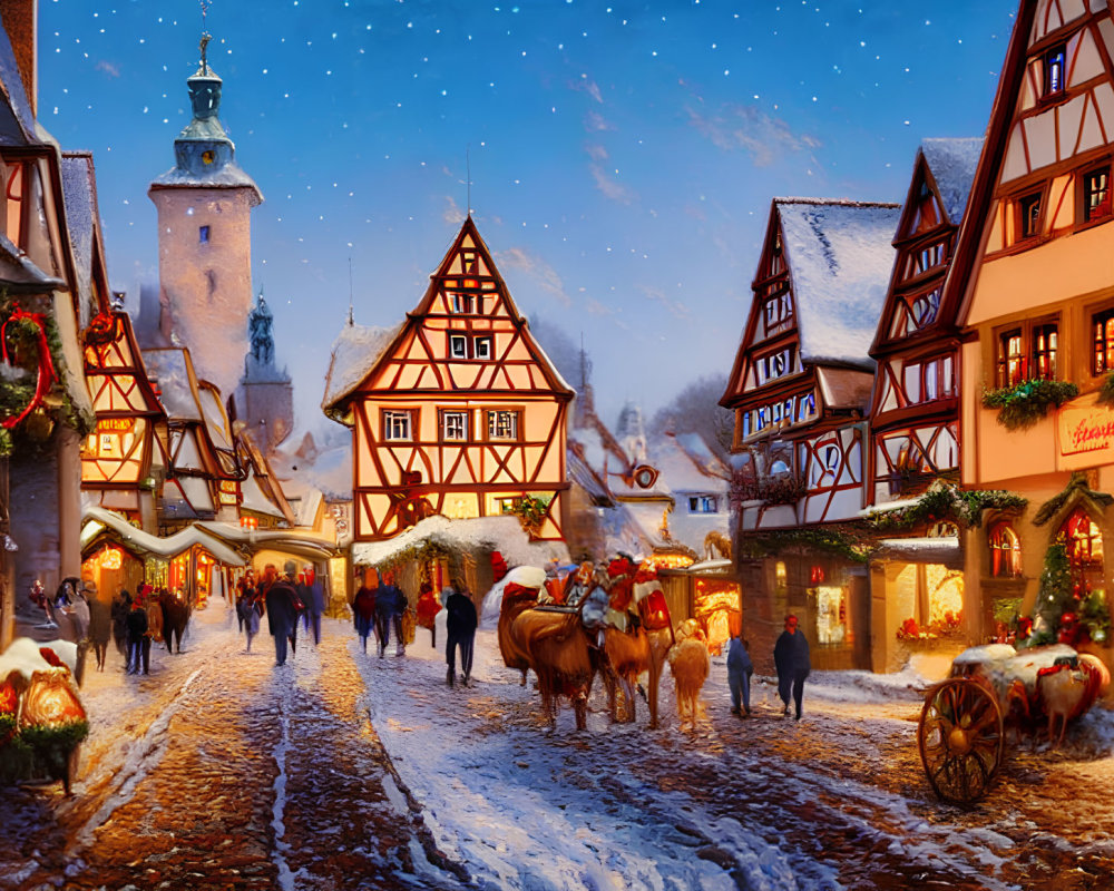 Quaint Christmas Market in Town with Festive Decorations