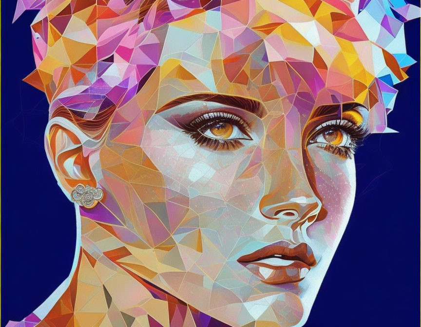 Colorful Geometric Digital Portrait of Woman with Detailed Eyes