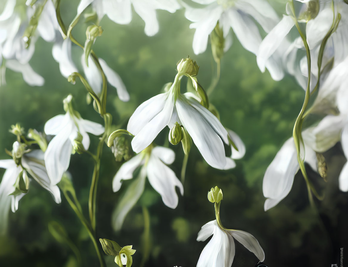 Delicate white flowers with blurred green background