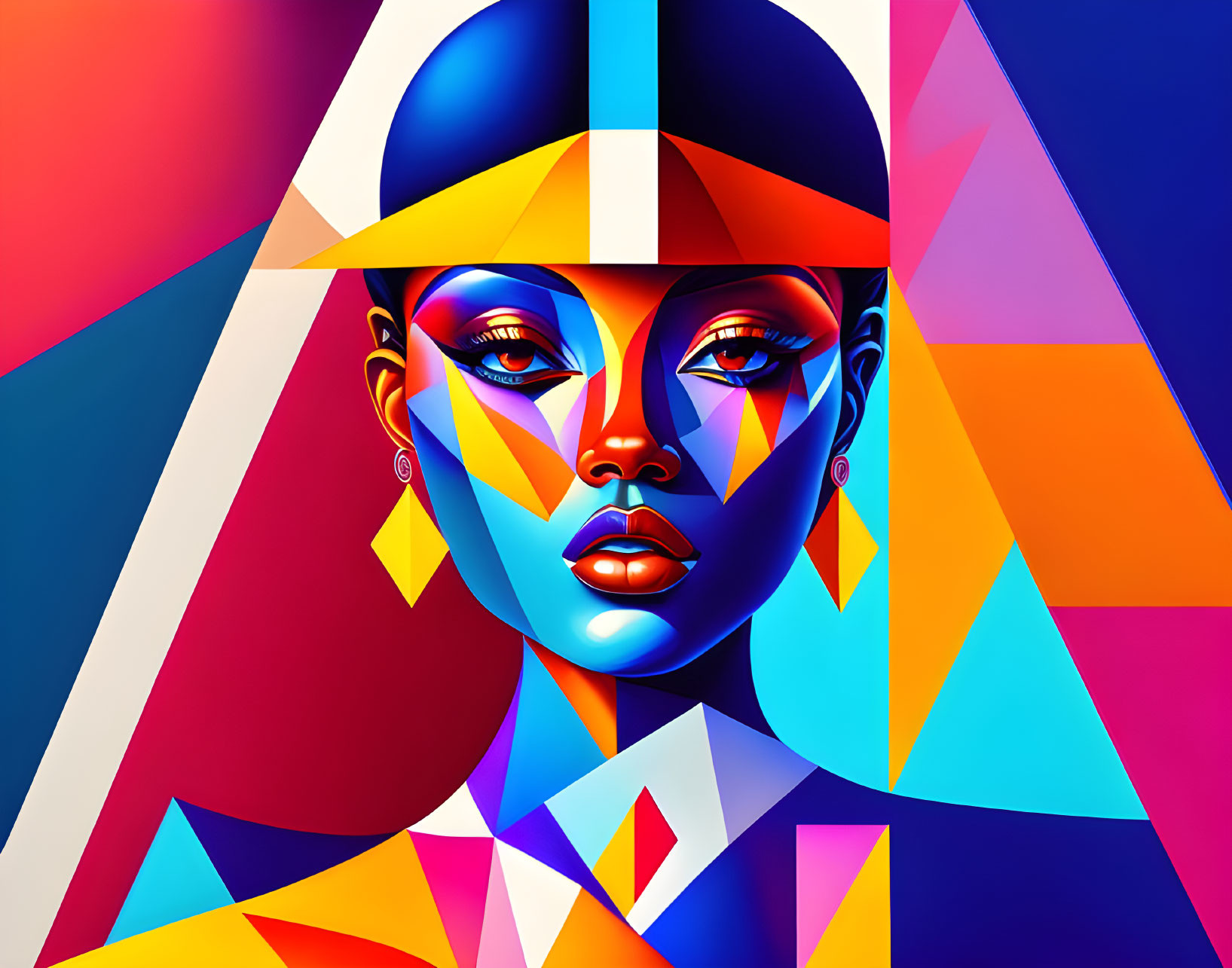 Colorful Geometric Abstract Artwork of Stylized Female Face