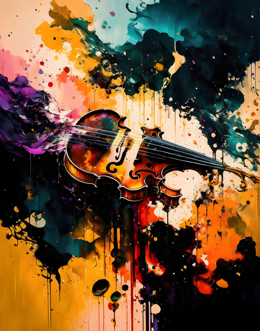 Colorful Abstract Violin Painting with Dynamic Composition