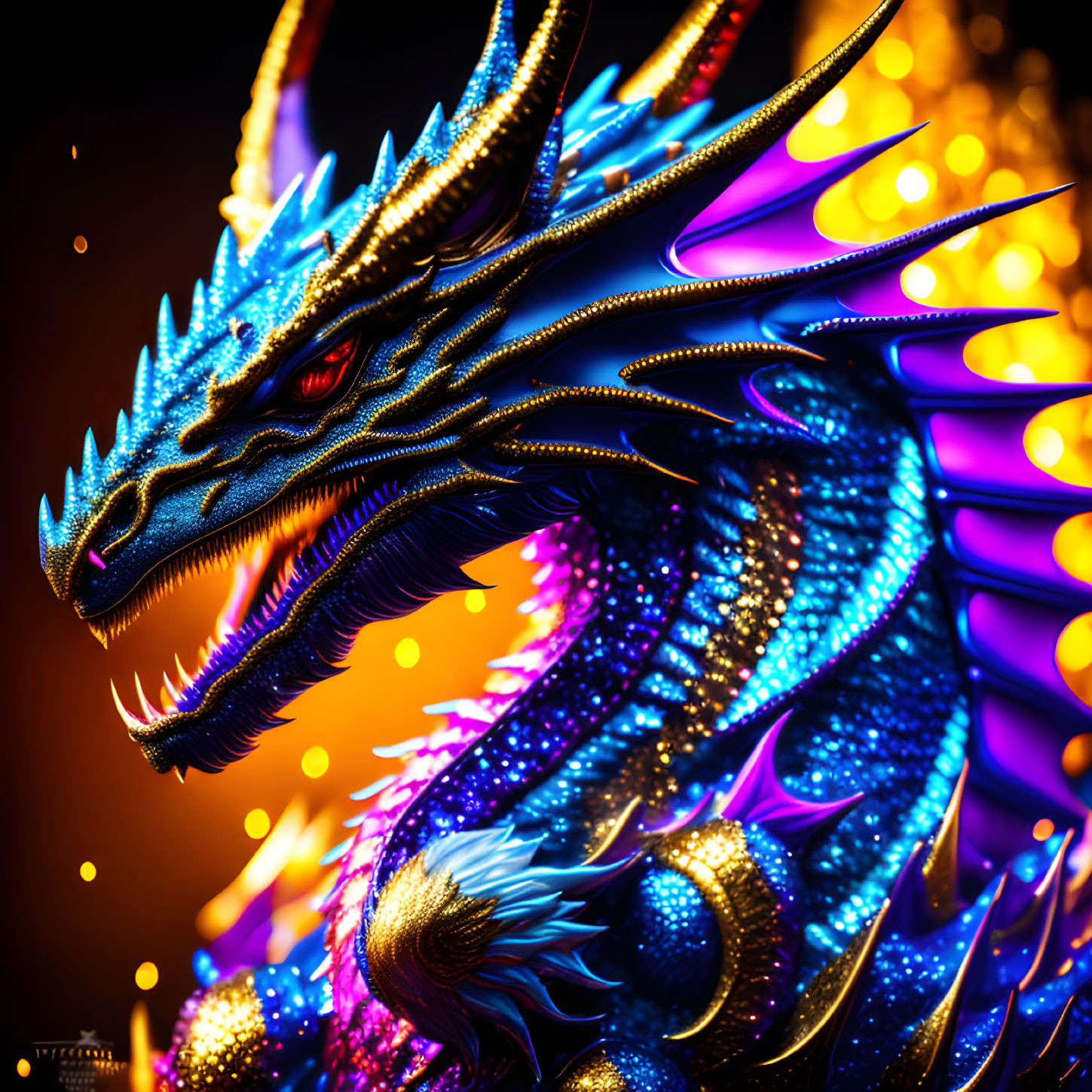 Detailed Digital Art: Blue Dragon with Elaborate Scales & Horns