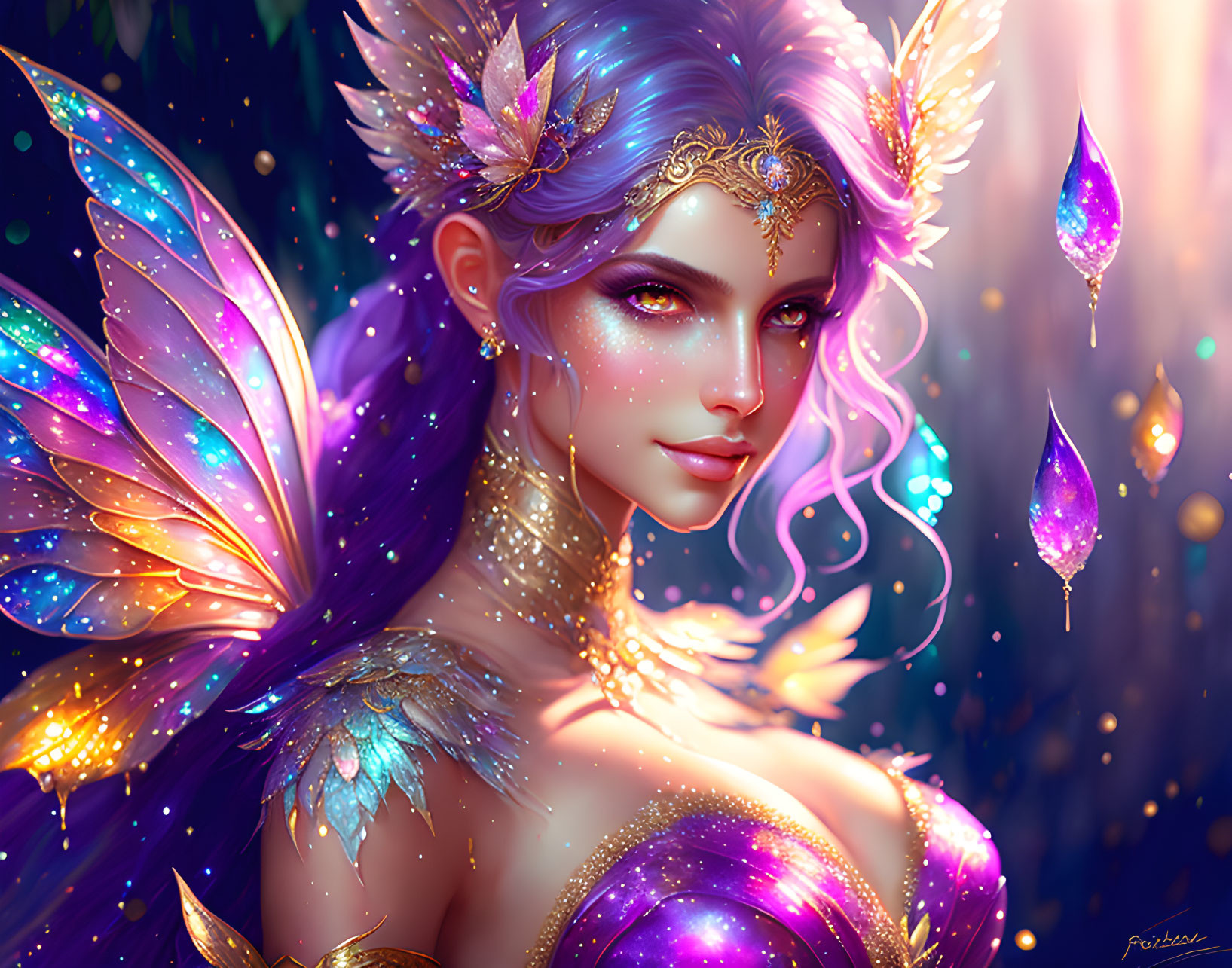 Fantasy illustration of a female with butterfly wings and magical elements