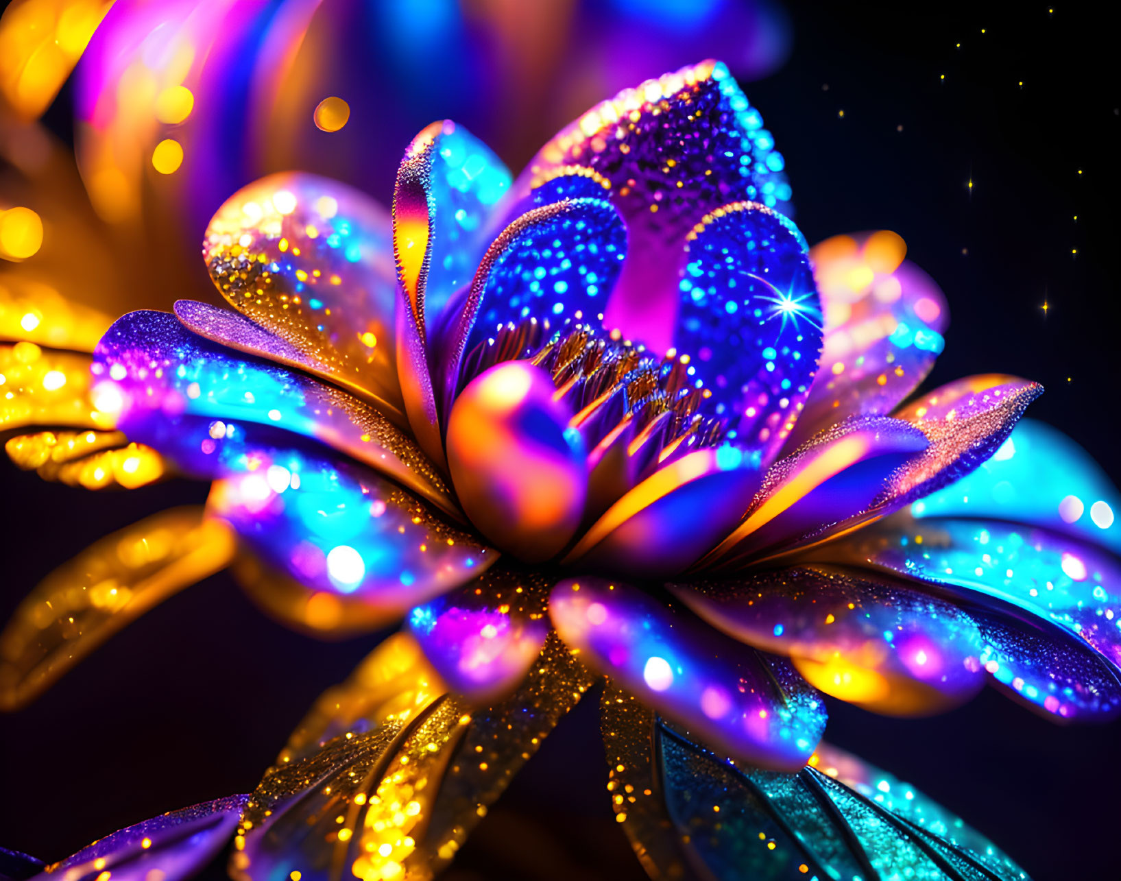 Colorful Glowing Flower Artwork with Bokeh Lights