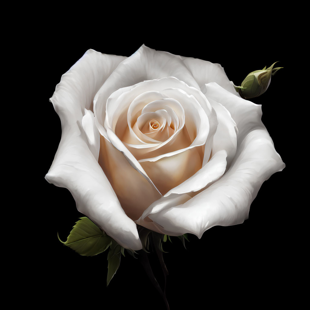 Close-up White Rose with Subtle Pink Center on Dark Background