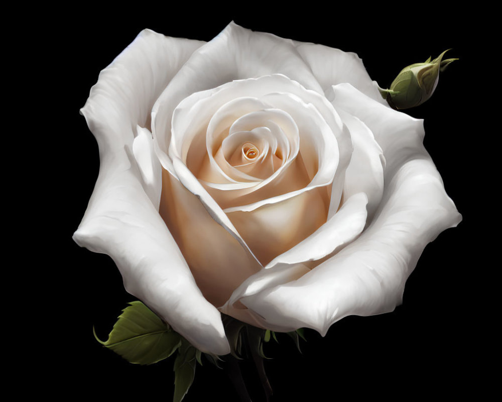 Close-up White Rose with Subtle Pink Center on Dark Background