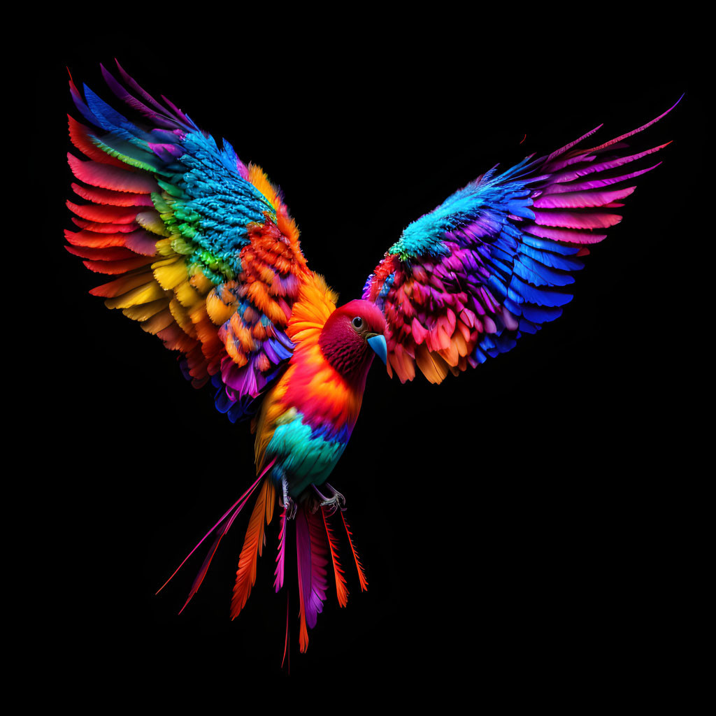 Colorful Rainbow Parrot Displayed on Black Background