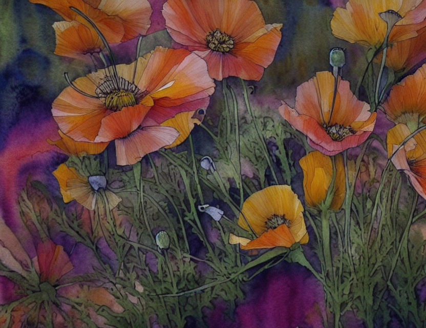 Vibrant Orange Poppies in Dreamy Garden Scene