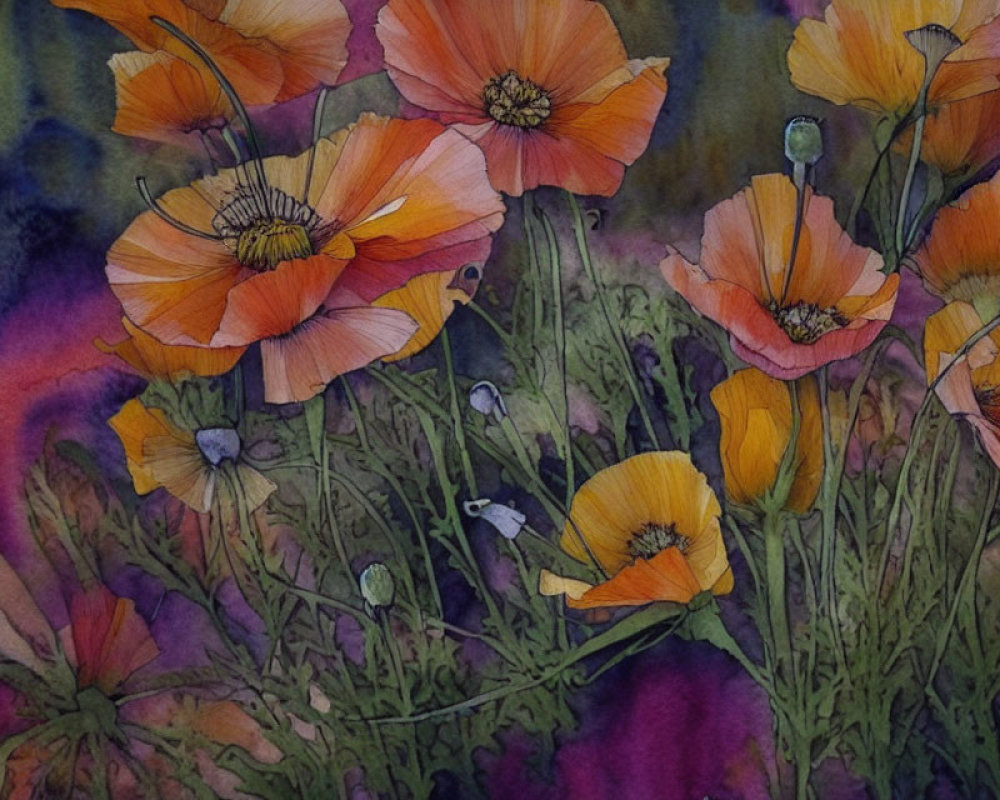 Vibrant Orange Poppies in Dreamy Garden Scene