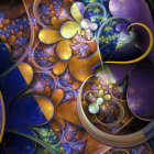 Colorful Abstract Fractal Art with Swirling Patterns in Purple, Blue, and Gold