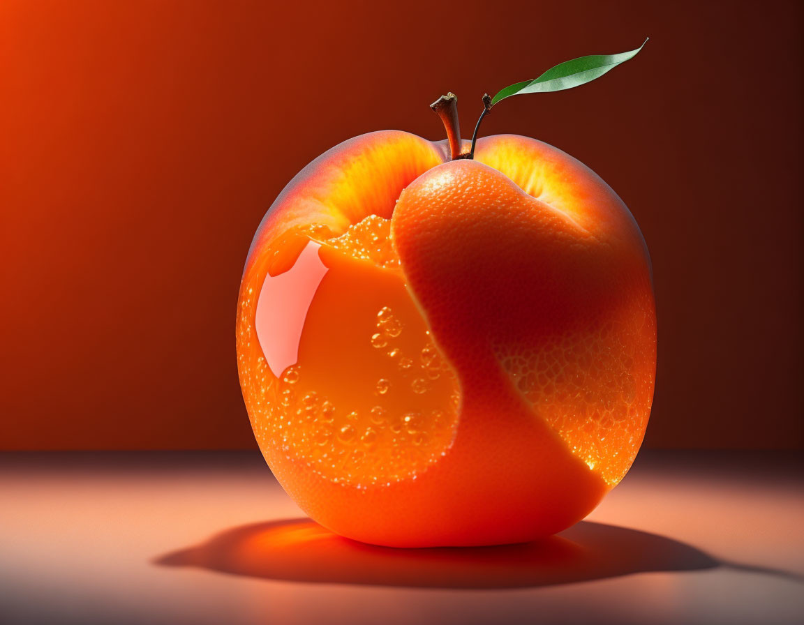 Fruit Fusion: Apple segment resembling orange on orange background