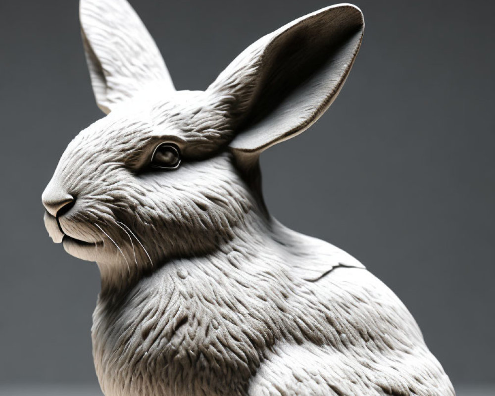 Detailed sculpture of a rabbit with realistic fur texture and expressive eyes