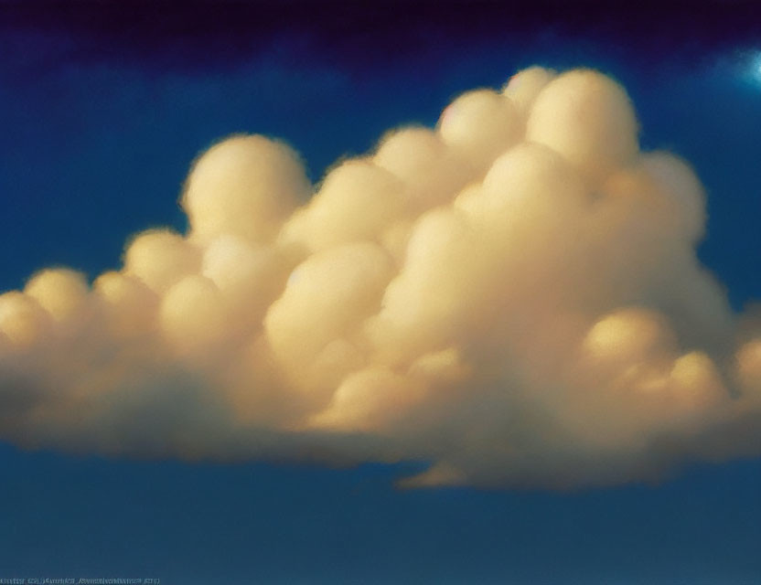 Soft-focus cumulus cloud cluster in serene blue sky.