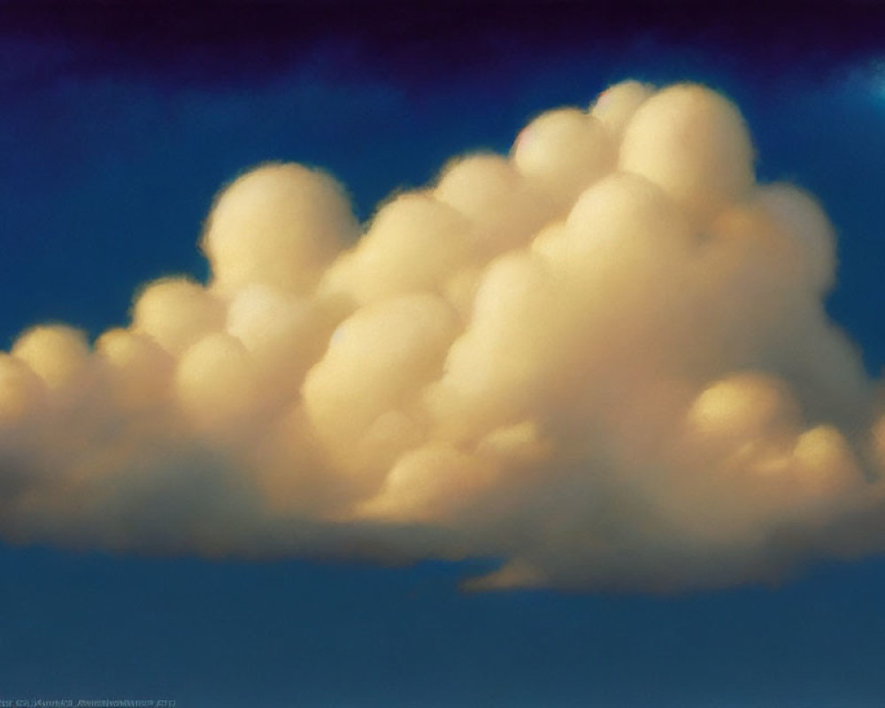 Soft-focus cumulus cloud cluster in serene blue sky.