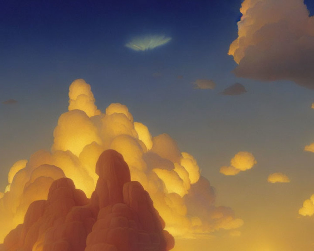 Vivid sunset painting with towering clouds and mysterious light