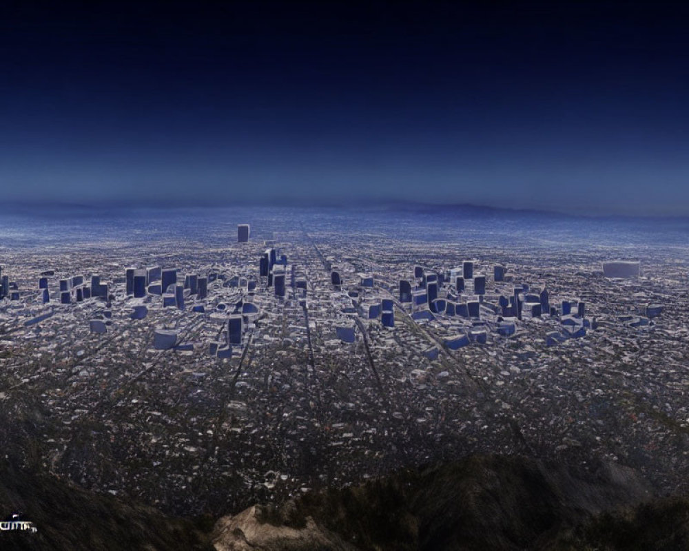 Cityscape panorama of high-rise buildings under blue sky