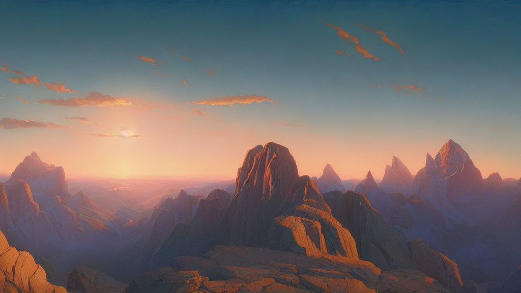 Majestic mountains in serene sunset landscape