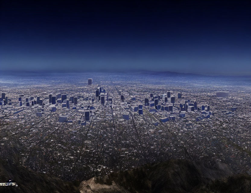 Cityscape panorama of high-rise buildings under blue sky