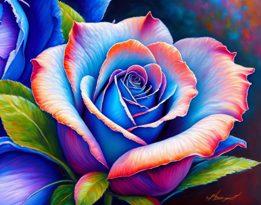 Colorful Rose with Blue, Pink, and Purple Petals on Contrasting Background