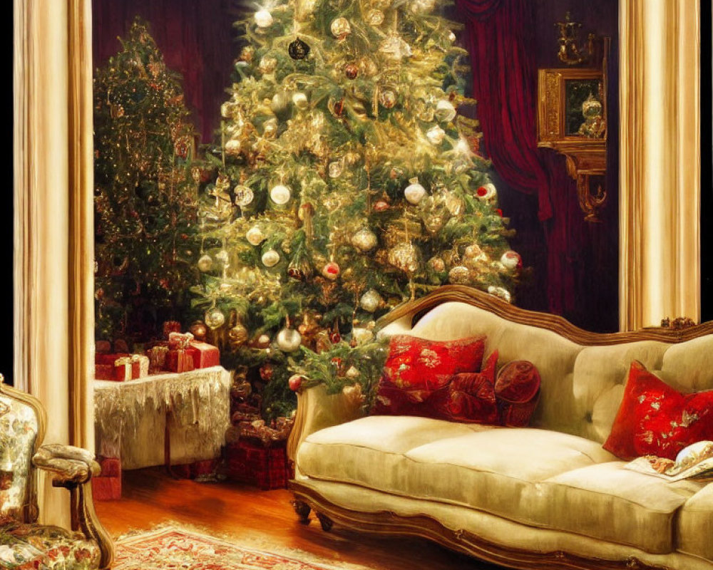 Festive Christmas decor in elegant living room