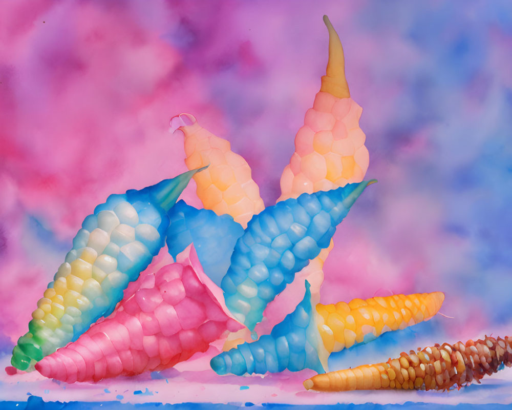 Vibrant Corn Cob Artwork on Pastel Cloudy Background