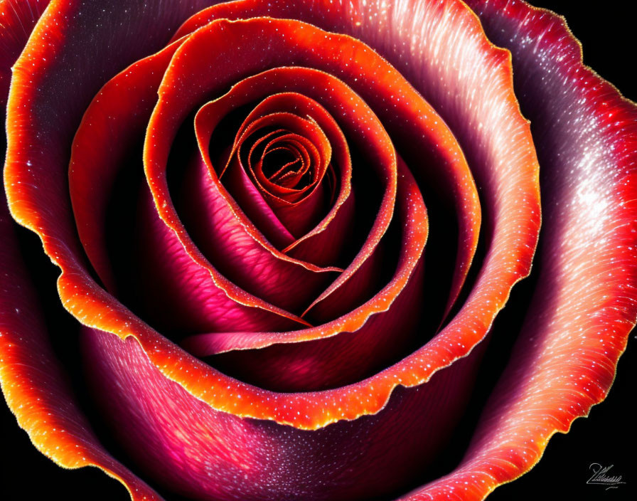 Vibrant red rose close-up with gradient to black on petals