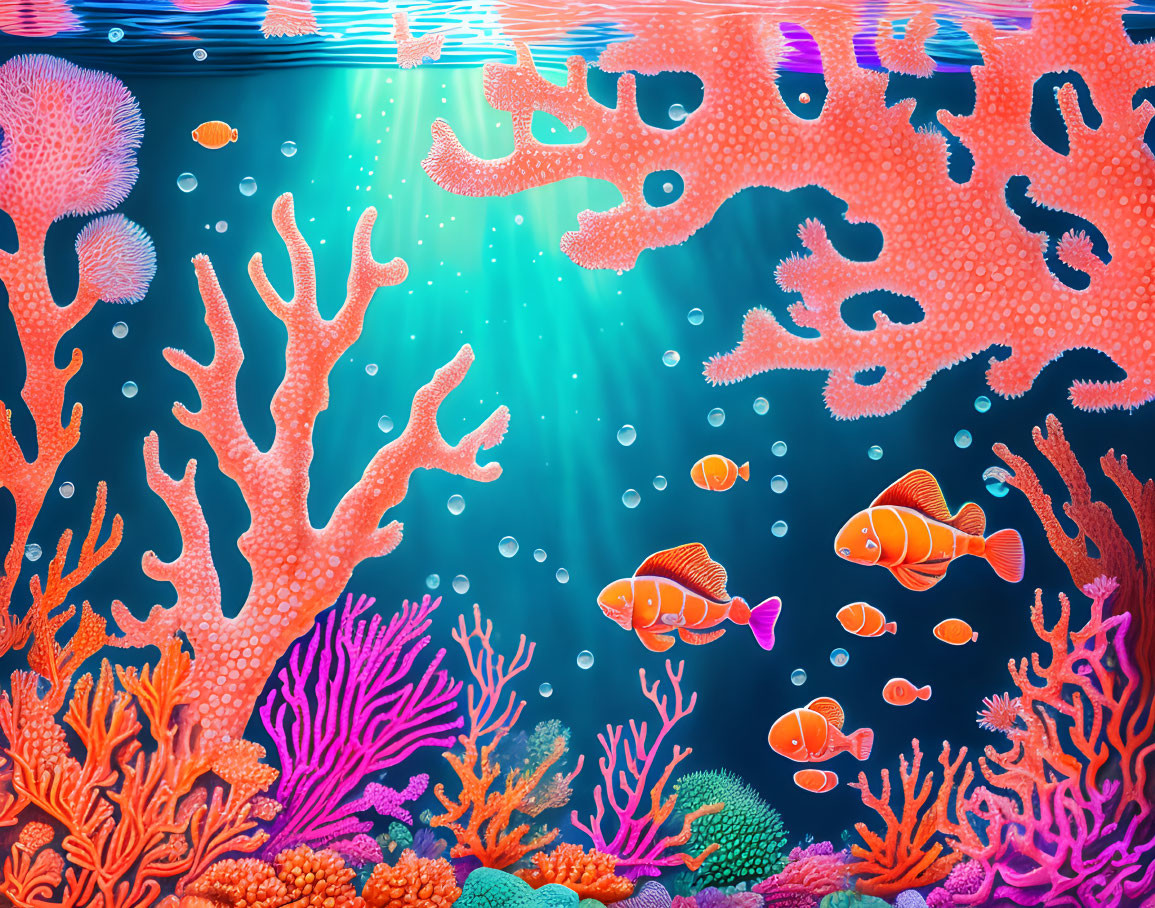 Colorful Coral and Fish in Vibrant Underwater Scene