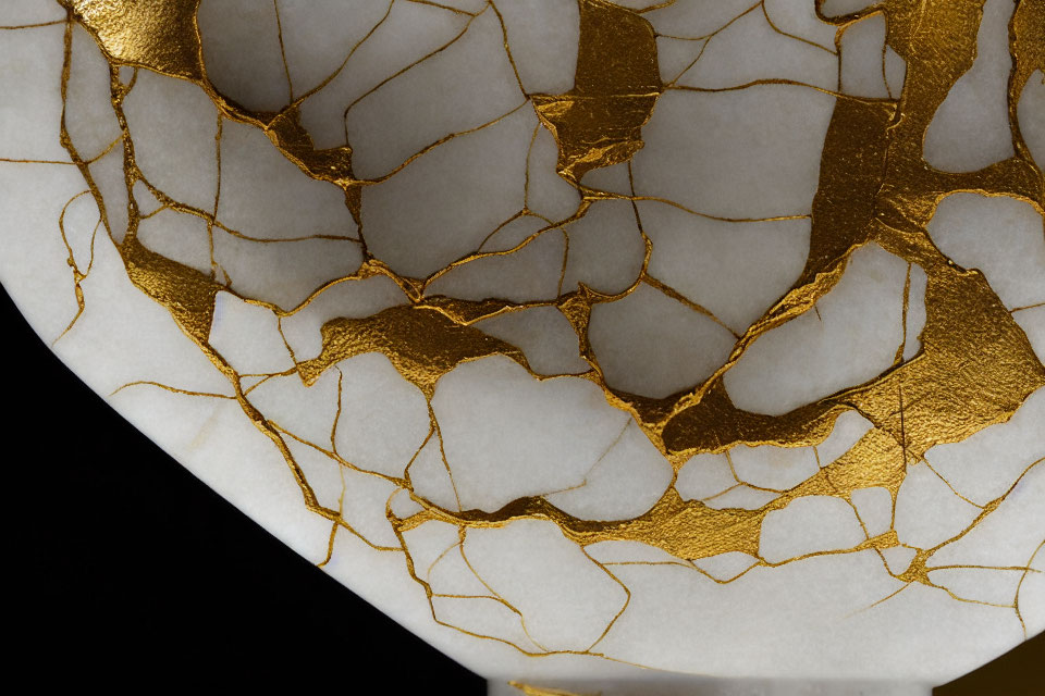 Japanese Kintsugi Art on White Ceramic Pottery