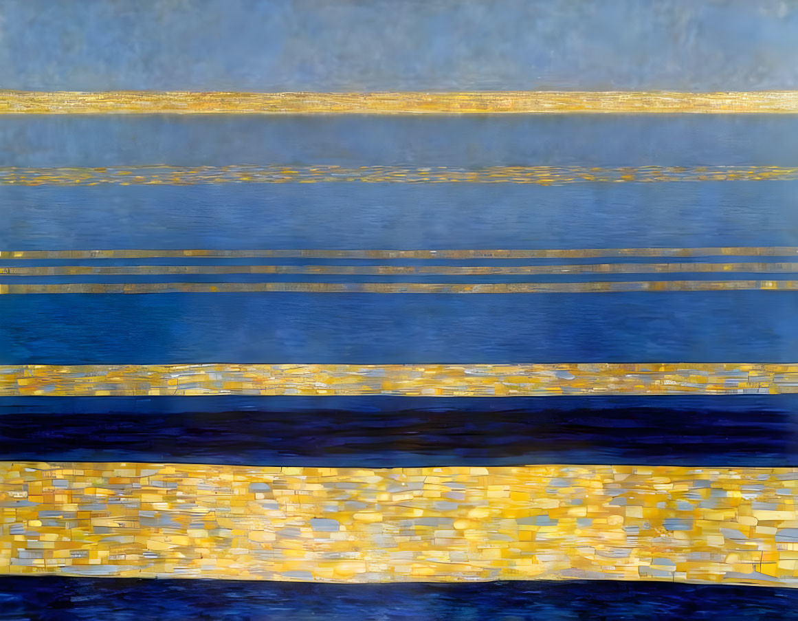 Blurred abstract image with blue and golden horizontal bands