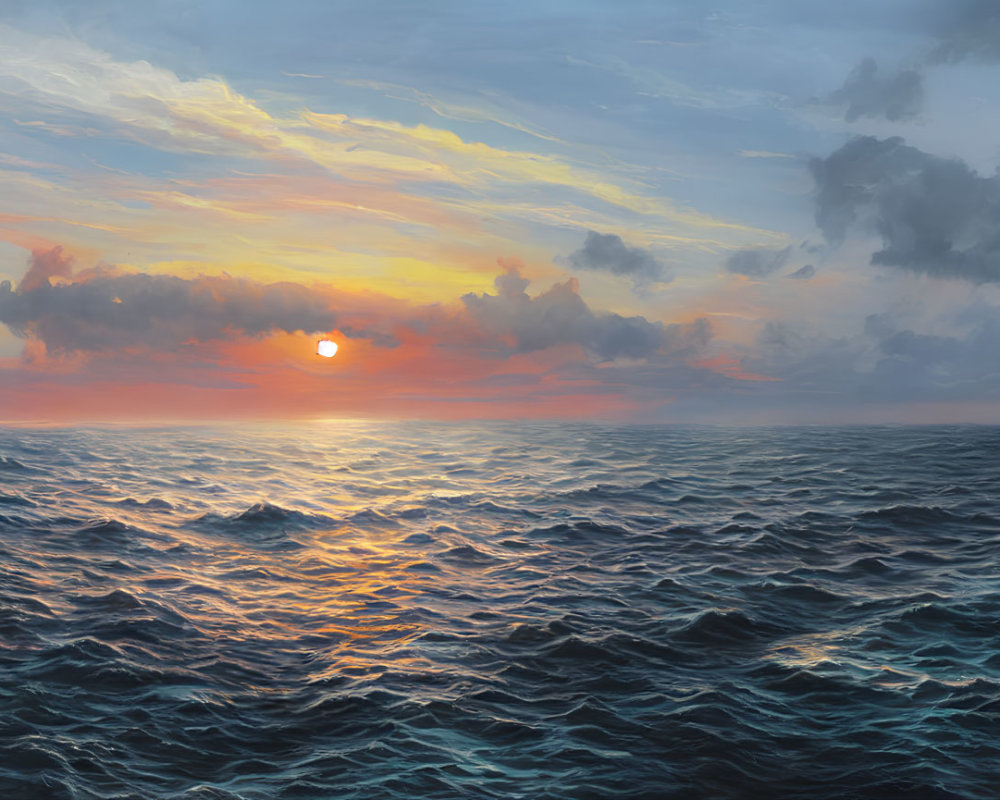 Vibrant Sunset Seascape with Reflective Ocean Waves