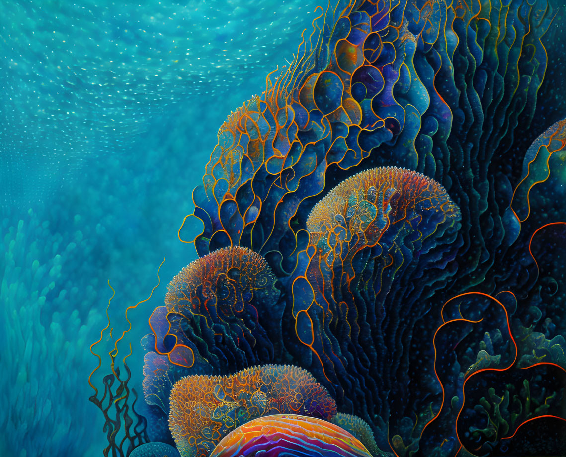 Colorful Coral Formations in Vibrant Underwater Scene