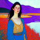 Digital Artwork of Woman in Colorful Landscape