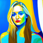 Colorful Abstract Portrait of Woman with Blue, Yellow, and Red Background