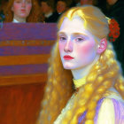 Portrait of a young woman with long blond hair in a yellow dress