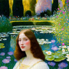 Portrait of Woman with Rosy Cheeks in Vibrant Impressionist Garden Painting