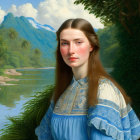 Classic Portrait of Young Woman with Brown Hair in Serene Nature Setting