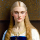 Portrait of Young Girl in Blue Dress with Blonde Hair