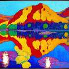 Colorful Abstract Mountain Reflection in Lake Painting with Textured Patterns